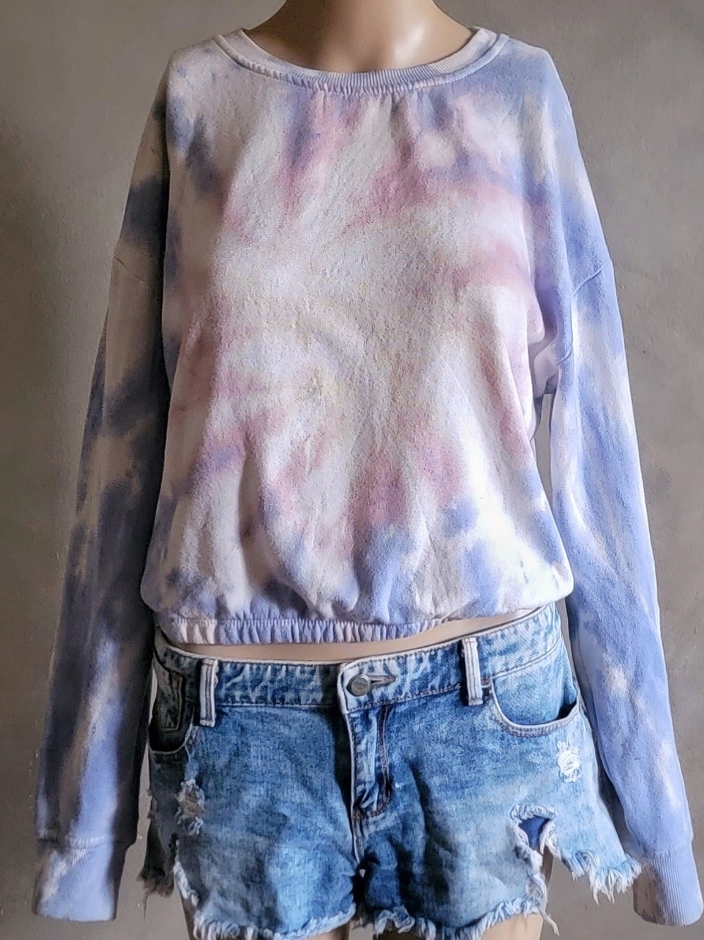 Hippie Rose Pastel Tie-Dye Crewneck Sweatshirt - Blue, Pink, Cream Medium - Picture 5 of 7